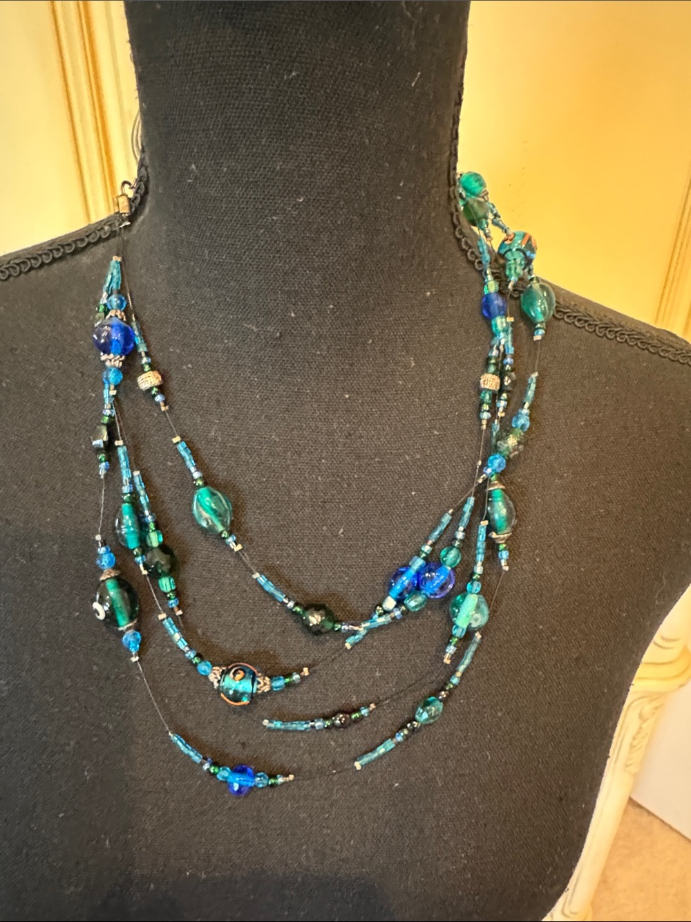 Chico's Layered Teal and Cobalt Glass Bead Necklace